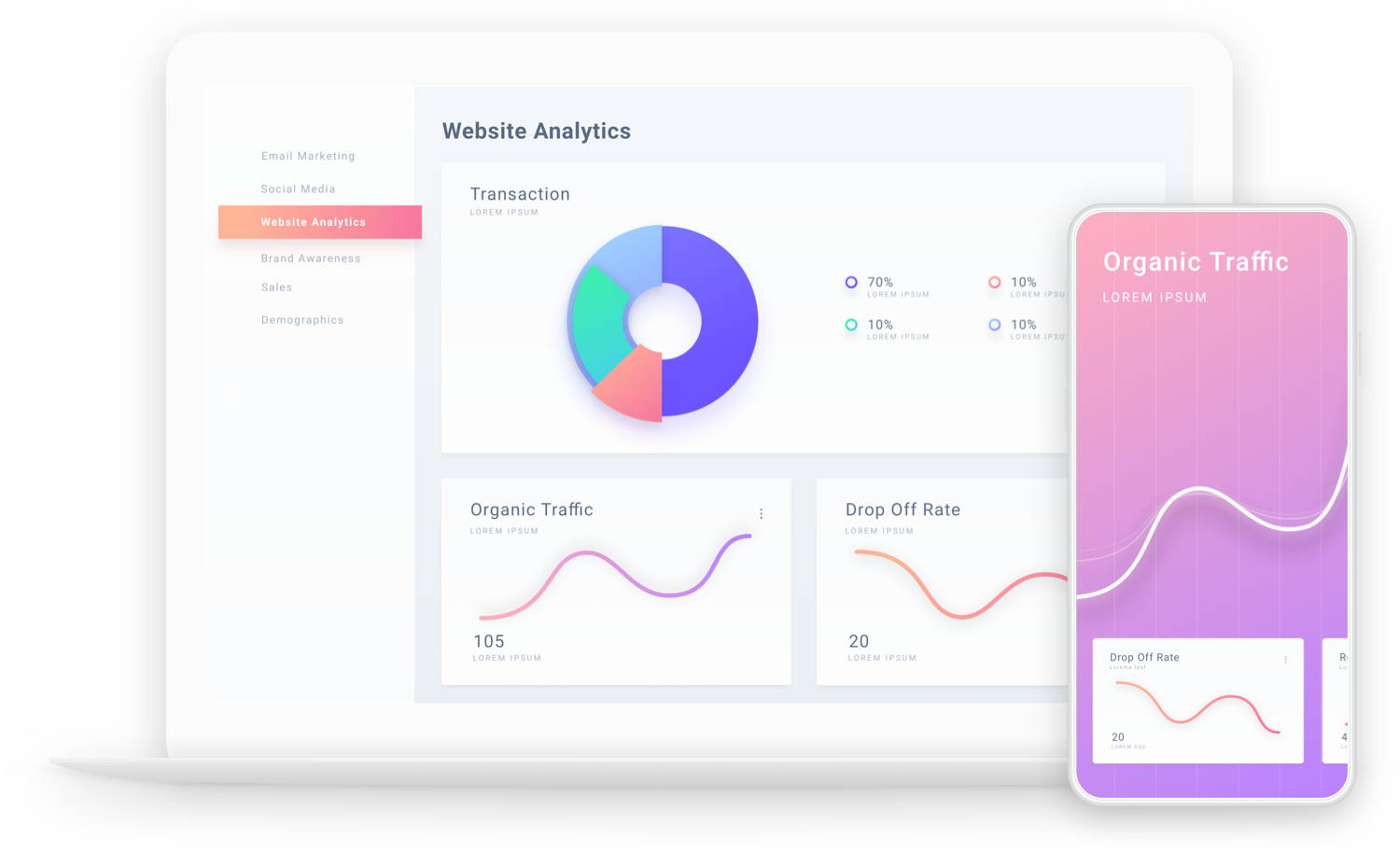 Graphic of laptop with charts depicting search engine optimization