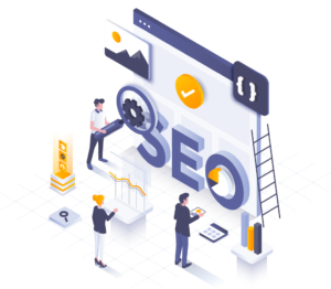 ABX seo illustration - Graphic of SEO with characters working with graphic