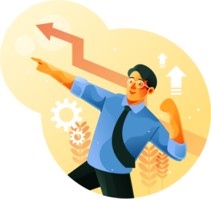 Businessman celebrating growth illustration